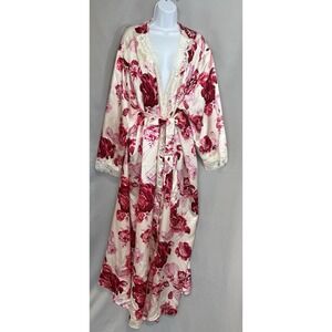 AMOUREUSE  Women's SIZE 4X ( 34/36) ROSE PRINT PEIGNOIR   ROBE‎ Wrap style Lace